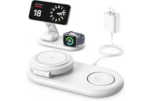 YUMNEST 3 in 1 Charging Station for Apple Compatible with MagSafe Charger Stand,Foldable Fast Magnetic Travel Wireless Charger Dock for iPhone 17/16/15/14/13 Series,for Apple Watch,for AirPods (White)