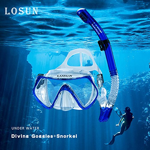 Losun Snorkel Mask Set for Adult with 2 Mouthpieces, Diving Swimming Goggles Mask Dry Snorkel Tube Set - Thumbnail 6