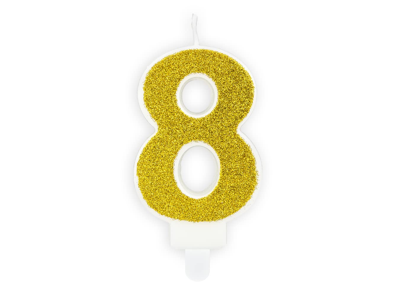 Number 8 Eight Cake Candle with Gold Glitter Birthday Child Adult