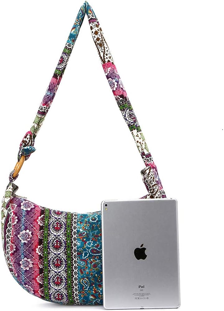 TENDYCOCO Hippie Bag Canvas Floral Shoulder Bag Hobo Soulder Purse Large Crossbody Bag for Women Ladies, Multicolour, 44 x 10 x 60 cm - Image 5