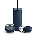 Fellow 16 oz Carter Bundle (3 in 1) Travel Mug with Carry Handle, Move & Cold Lids with Straw - To-Go Coffee Tumbler, Ceramic Interior & Vacuum-Insulated Stainless Steel - Coffee Cups-Stone Blue