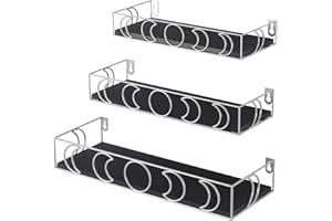 PHAREGE Moon Phase Floating Shelves Black Silver, Set of 3 Small Decorative Wall Shelves for Book Plant Storage, Crystal Figurine Collectibles Display Shelf for Bedroom Kid Room