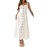 chouyatou Women's Adjustable Strap Midi Long Denim Dress 2025 Button Down A-Line Swing Flowy Jean Dress