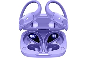 GOLREX Ear buds Wireless Earbuds Bluetooth Headphones 80H Playback Wireless Charging Case Dual LED Display Over-ear Sports Earphones with Earhooks Button Control Hi-Fi Audio for Workout Running Purple