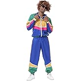 COREWO 80s Outfit Men Tracksuit Costumes Hip Hop Sports Suit Colorblock Jacket Outfits Carnival Set