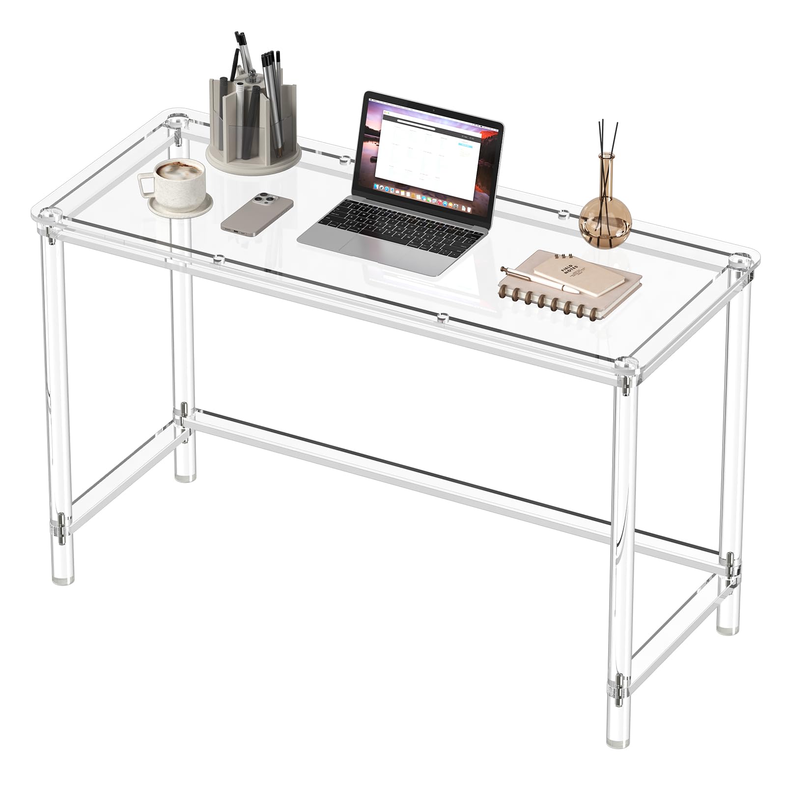 Photo 1 of ***BROKEN***HMYHUM Acrylic Computer Desk, 47 Inch Clear Home Office Desk for Laptop, Study, Writing, Vanity Table with Cylindrical Legs, Modern, Easy Assembly