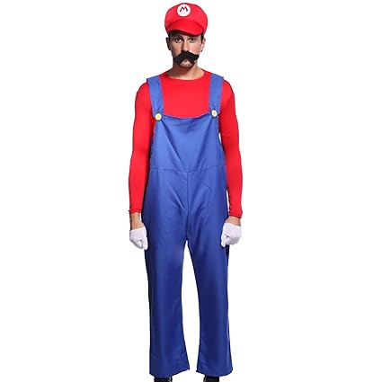 Super Mario Bros. Mario Luigi Klempner Herren Kostuem mit Bierbauch Karneval Fasching Herrenkostuem