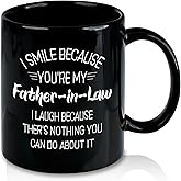 Slugeren Father in Law Gifts, I Smile Because You're My Father-in-Law Coffee Mug, Father's Day Gift Mug Birthday Christmas Gifts for Dad, 11Oz