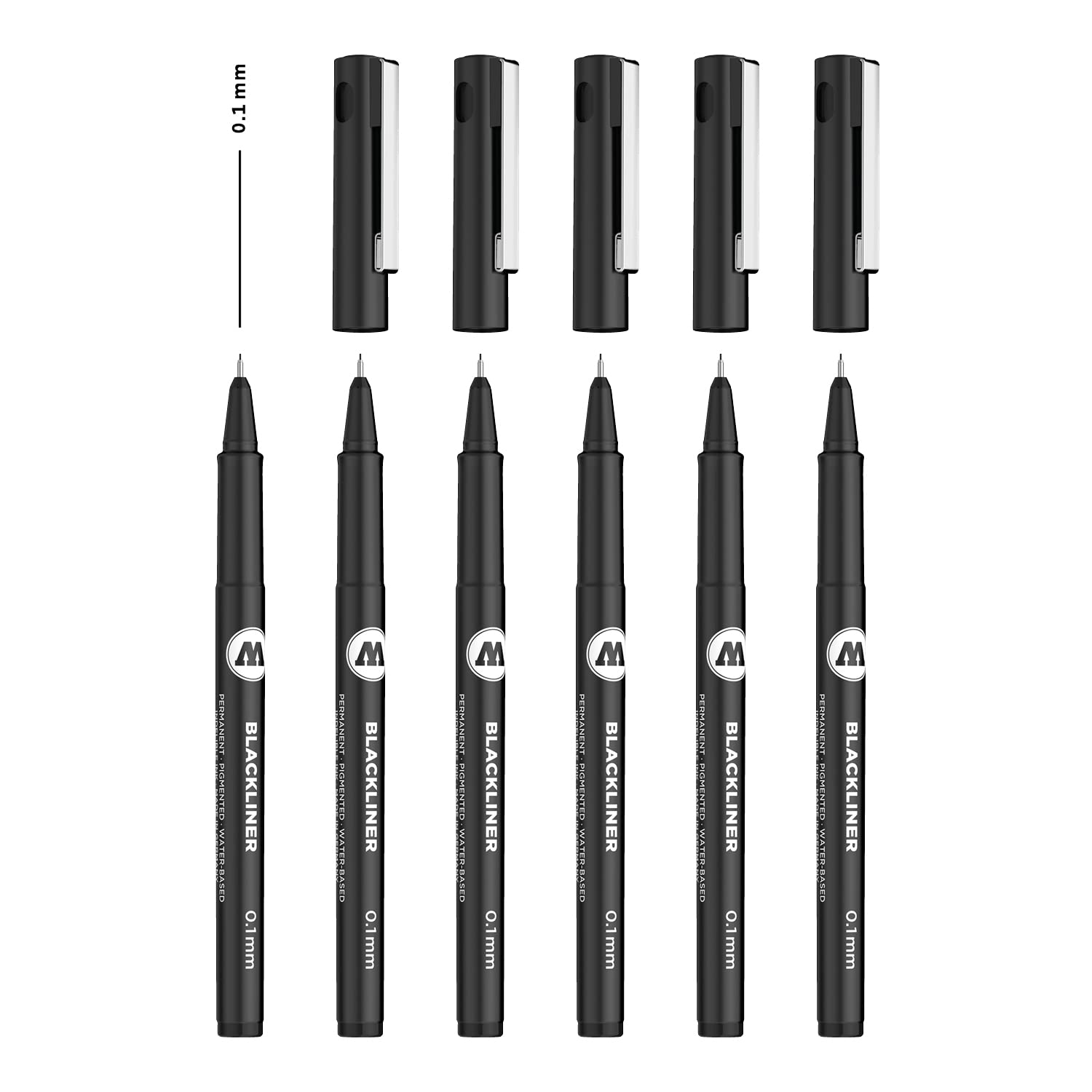 Molotow Blackliner 0.1 mm Fineliner with Permanent Permanent Permanent Ink Pack of 6 Black