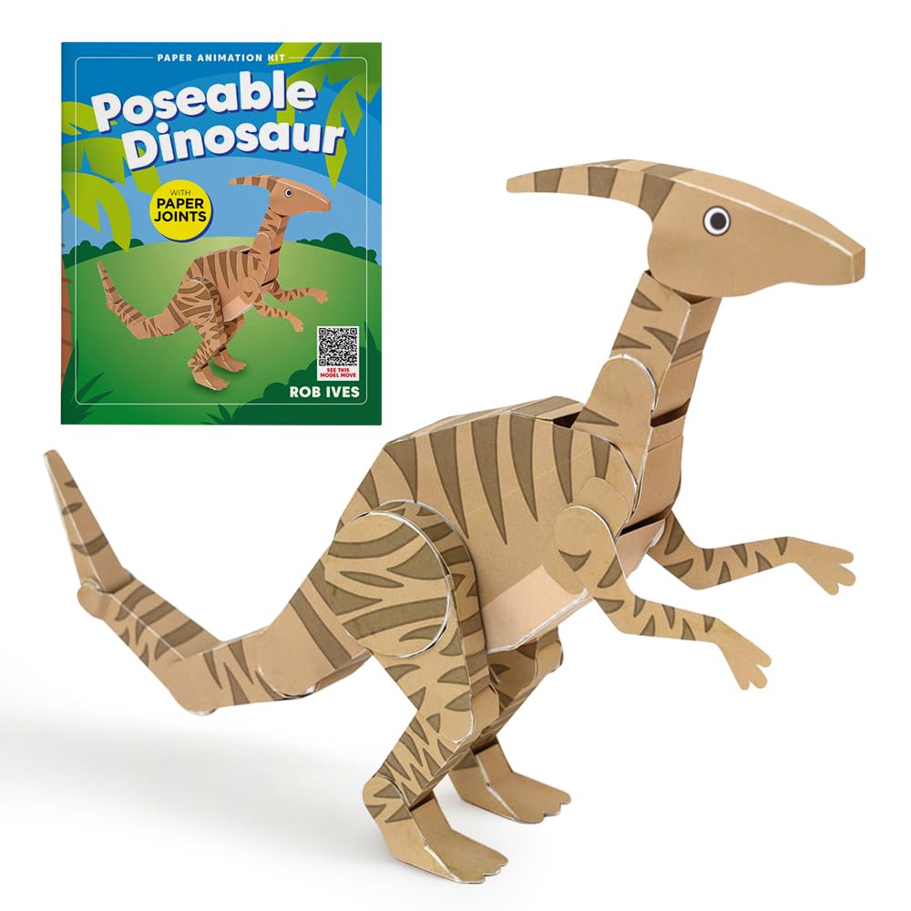 Go On Make Me Poseable Dinosaur Paper Animation Kit – Rob Ives DIY Movable Parasaurolophus Papercraft Model – STEM Craft Toy – Mechanical Paper Model for Kids & Adults – Screen-Free Dinosaur Gift