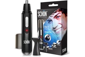 SCHON Stainless Steel Rechargeable 3-in-1 Eyebrow, Ear, Facial, & Nose Hair Trimmer/Clipper for Men&Women | Hair Clippers, Flawless Hair Remover, Male Beard Trimmers, Grooming Kit, Groomer (Black)