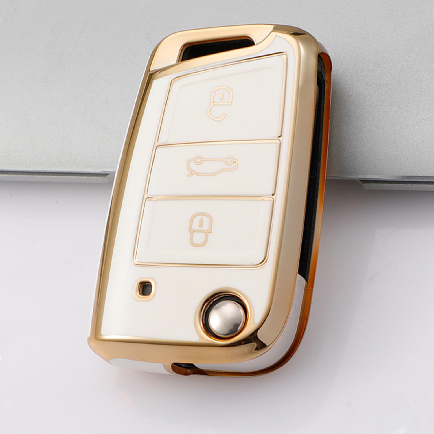 Juttzzei Vw Car Key Cover for Golf7 Ateca Arona MK6 MK7 Polo Jetta Fabia Tiguan Touran Toledo Skoda Seat Leon Ibiza Octavia Key Fob Cover, Soft TPU Vw Polo Key Cover-3 Bottons (White)