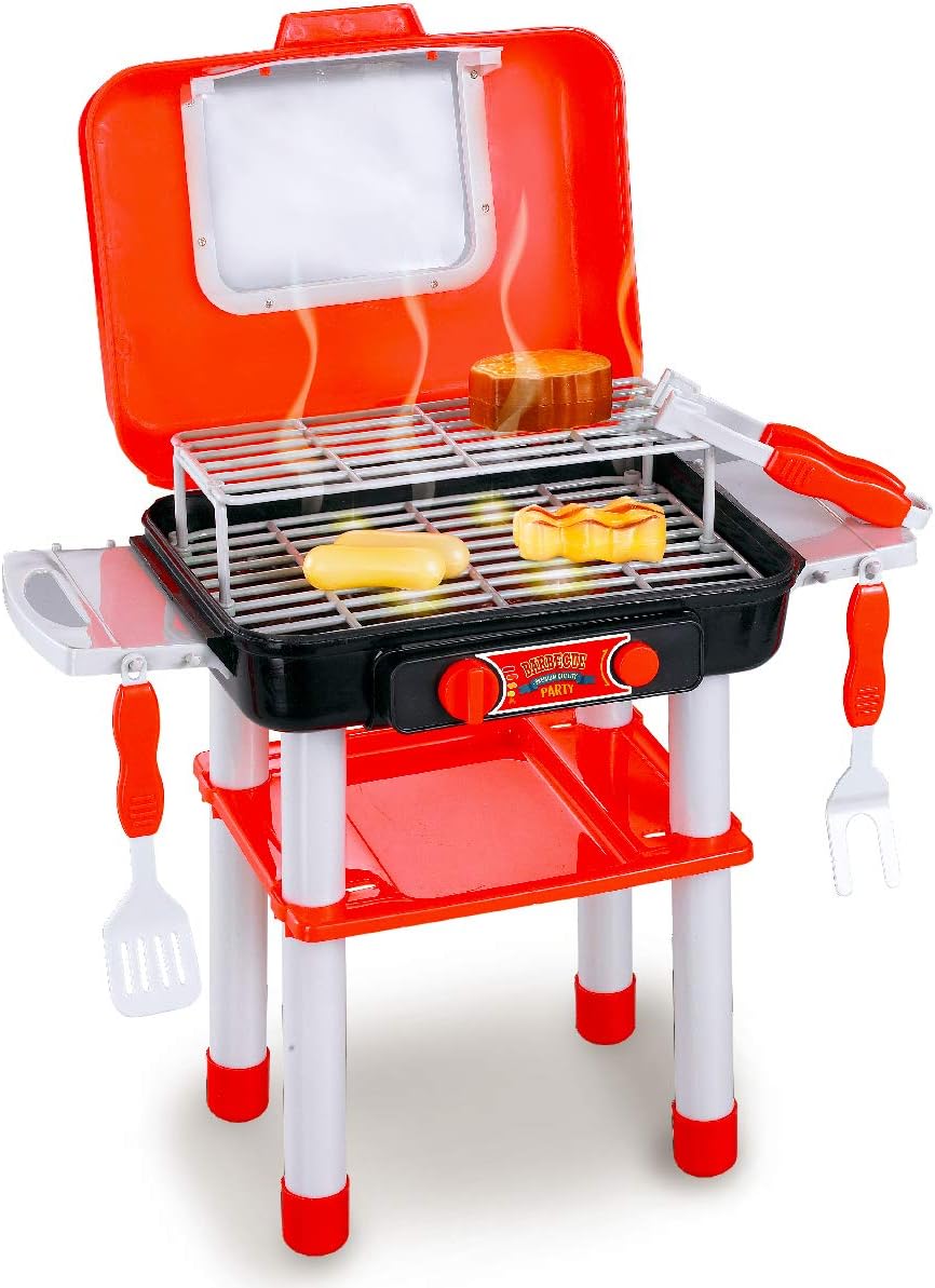 Liberty Imports Backyard Barbecue Grill Mini Portable Pretend Play Cooking Food BBQ Kitchen Toys with Light, Sound, Color Changing Effects for Kids