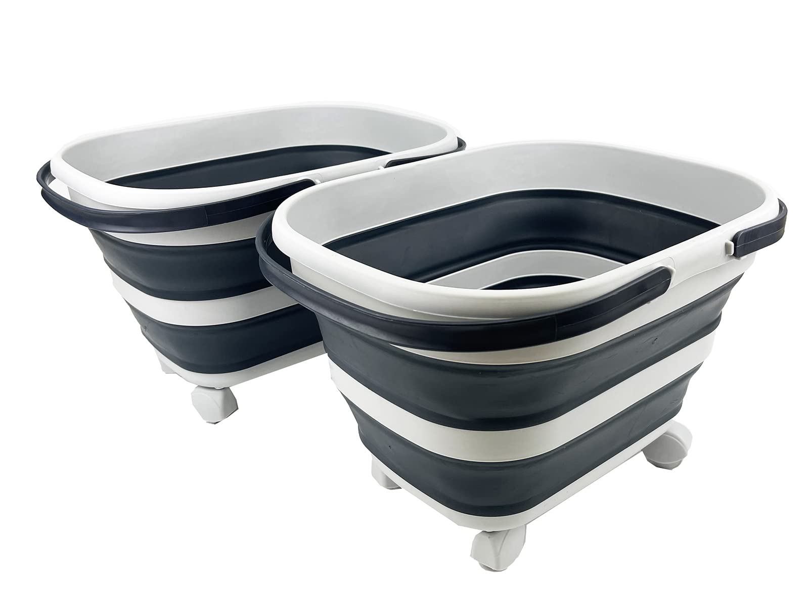 SAMMART 17L Collapsible Basket with Handle - Portable Outdoor Picnic Basket/Crater and 360˚ rotating wheels - Foldable Shopping Bag - Space Saving Storage Container (Grey/Slate Grey (Set of 2), 2)