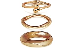 QPELL Chunky Gold Bangle Bracelets for Women Trendy 14K Gold Plated Cuff Bracelets Stack, Dainty Bracelet Sets Fashion Jewelry Gift