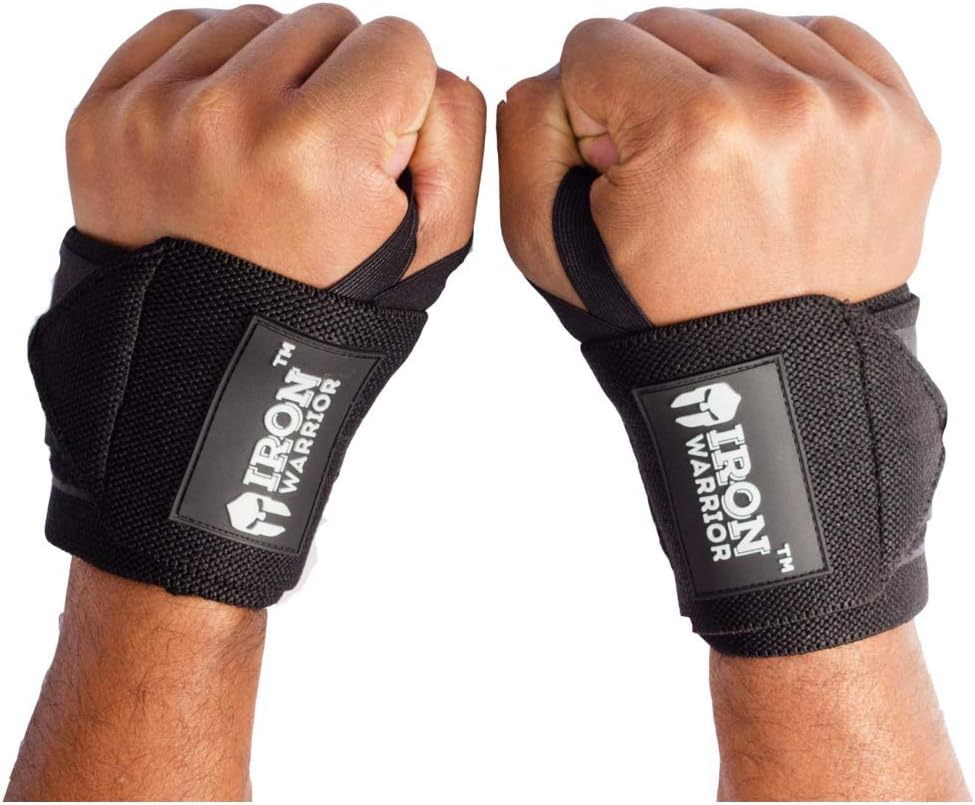 'IRON WARRIOR' Premium Wrist Grip/Wraps, 23" Long,3" Wide,1 Pair,Heavy Duty Stitching with Thumb Loops Support and Carrying Bag, Wrist Support, Free Size, Breathable.
