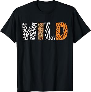 Wild Animal Pattern Cow Leopard Zebra Tiger Animal Print T-Shirt Small