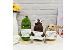 RovyFota 3PCS Funny Positive Crochet Pickle/Potato/Poo with Wood Base Emotional Support Pickle-Positive Poo-Crochet Positive Affirmations-Back to School Gift-Crochet Desk Decor-Funny Gift Ideas