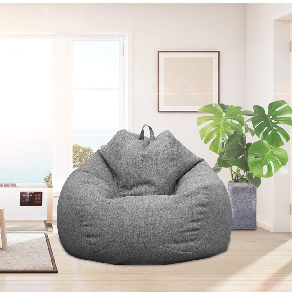 Stuffed Bean Bag Cover Plush Toy Storage Clothes Organizer Seat Floor Foldable Linen Chair Sofa (No Filling) (70x80cm)