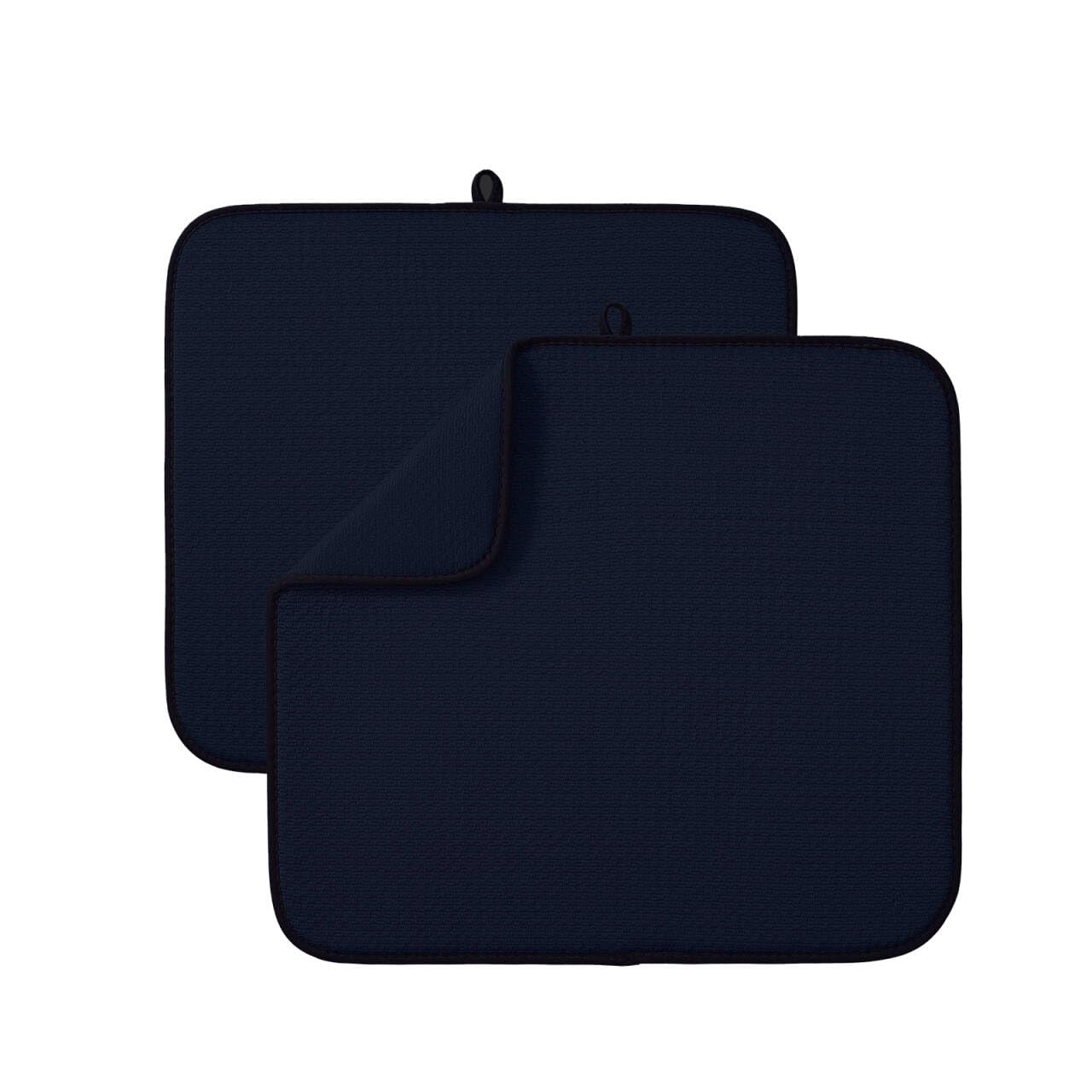 Microfibre Drying Mat for Kitchen Dish Drying Drainer Mat Absorbent Drying Mat Washing Up for Glass, Plate &Cup 40cm x 46 cm 2 Pack Dark Blue