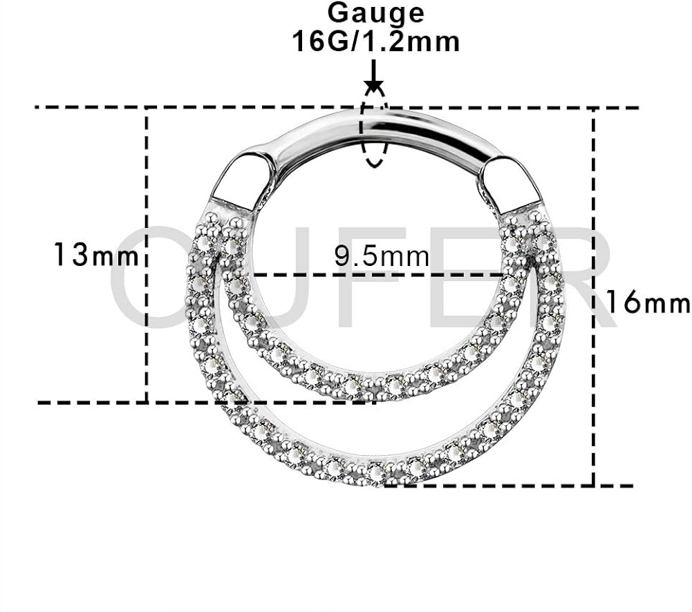 OUFER 16G Daith Piercing Jewellery Tribal Clear CZ Septum Clicker 1.2mm 316L Stainless Steel Bar Cartilage Earrings Helix Simple Body Jewellery - Image 3