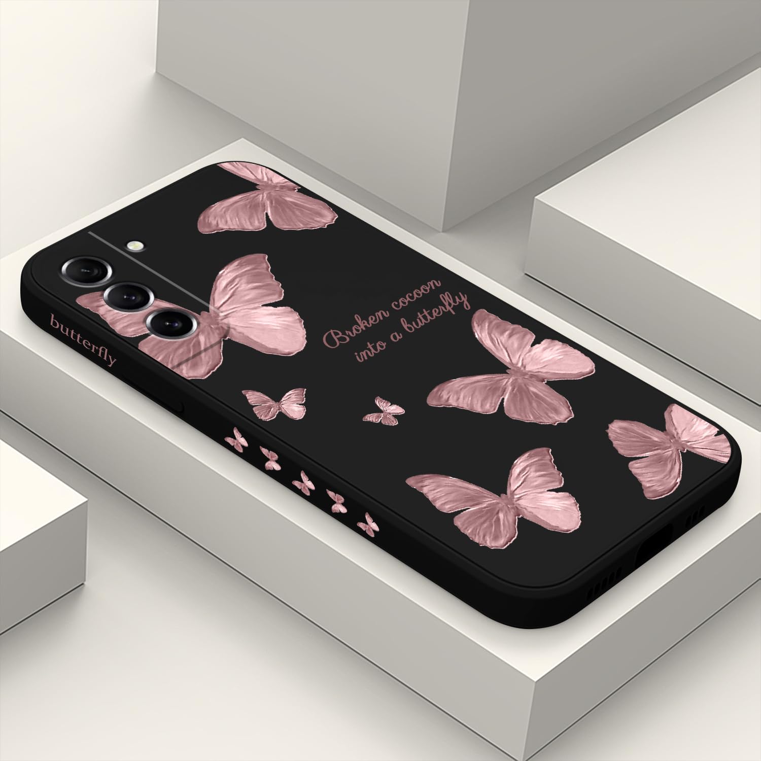 Photo 1 of LEECG for Galaxy S21 FE 5G Case - Floral Creative Sides Phone Cover, Fashionable Design, Soft Silicone Slim Case - Butterfly Black