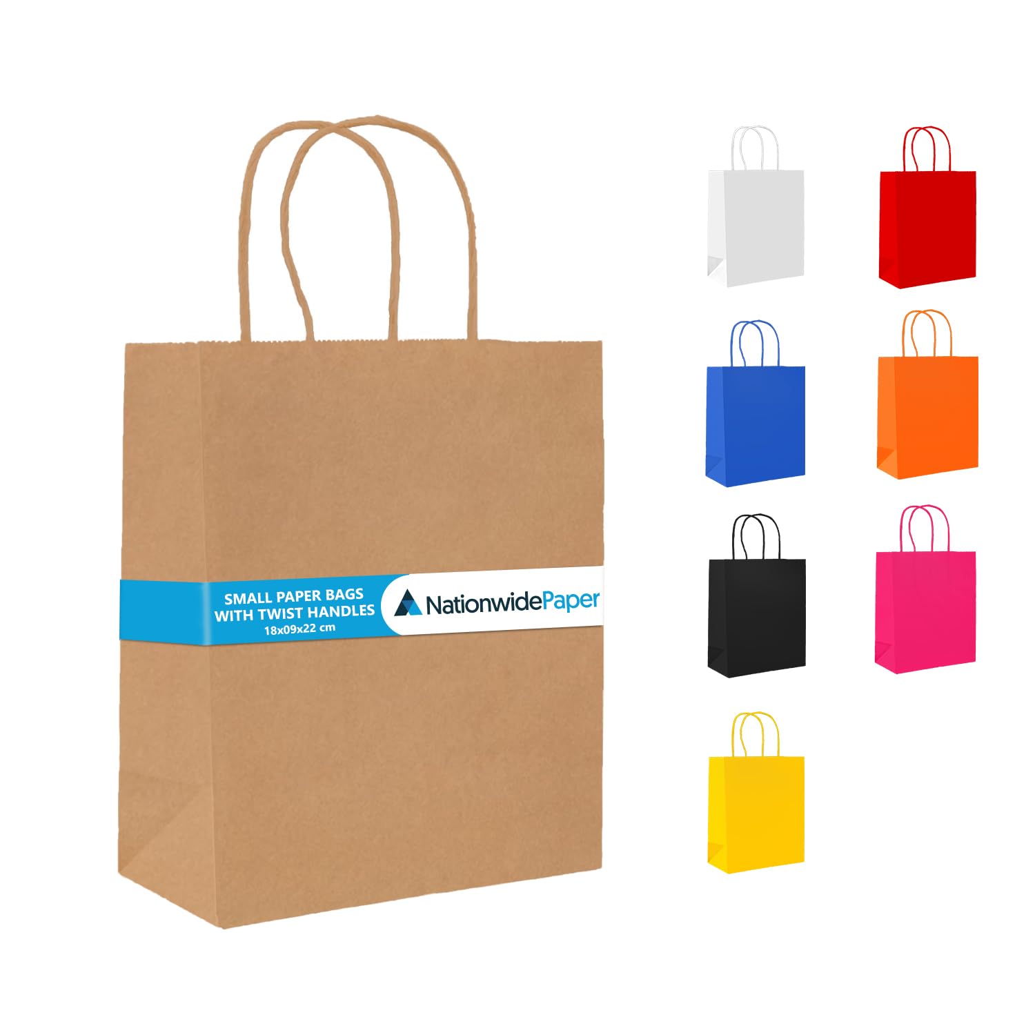 NationwidePaper 25 Small Brown Paper Bags, Party Bags, Plain Gift bags DIY and Sweet bags with Strong Twisted Handles (18x9x22cm)