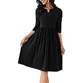 Nmoder Cocktail Dress 3/4 Sleeve Semi Formal Dresses Empire Waist A Line Church Dresses with Pockets Black XL