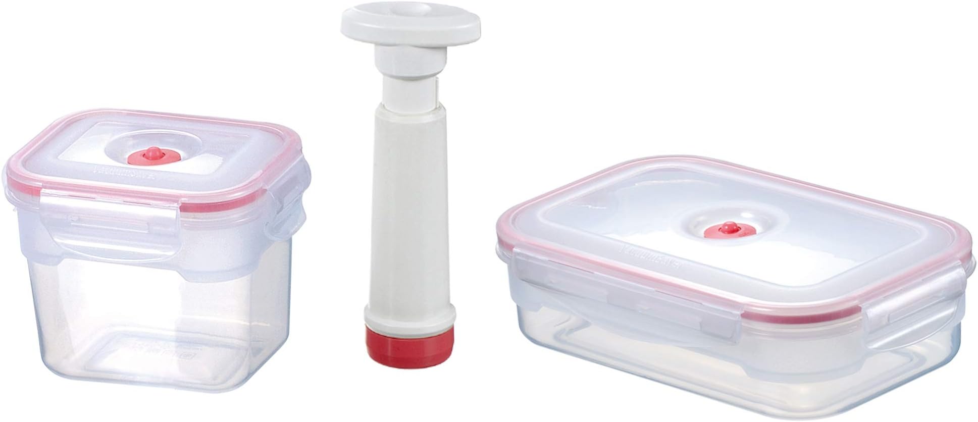 Lasting Freshness Vacuum Seal Food Storage Containers - Handheld Vacuum Food System - Quick Marinator - Rectangle - 5 Pcs - (1) 750mL/ 26oz; (1) 1.4L/ 1.5 Qt - Coral Color