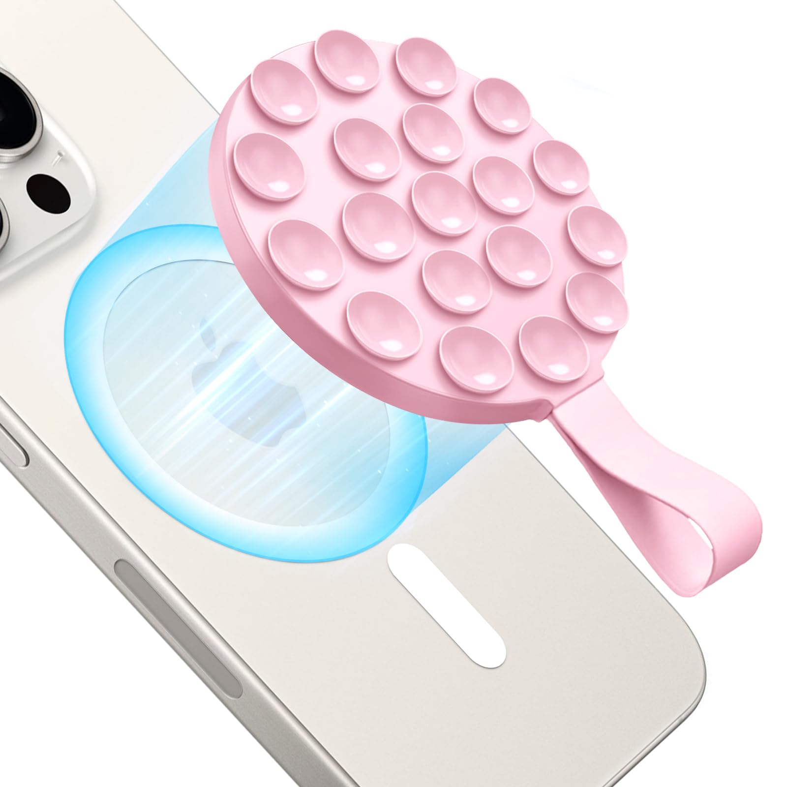 CreaDream Suction Cup Phone Mount for MagSafe, Magnetic Phone Grip Holder, Silicone Suction Phone Grip for Videos and Selfies, Compatible with iPhone MagSafe 15/14/13/12 Series