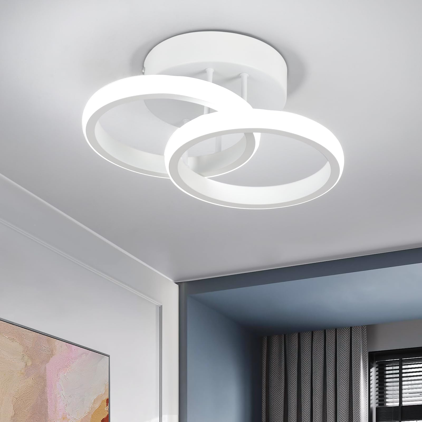 EIDISUNY LED Ceiling Light 2 Rings Cool White 6000K 22W Chandelier Modern Creative Design Ceiling Lamp for Corridor Office Bedroom Living Room kitchen lights ceiling light (White)