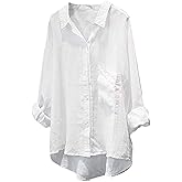 Minibee Women's Long Sleeve Shirts Button Down Blouse Cotton Tunic High Low Tops