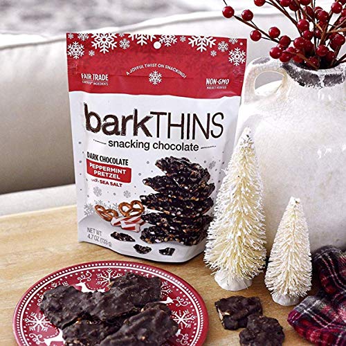 barkTHINS Snacking Dark Chocolate, Peppermint Pretzel with Sea Salt for Holiday Gifting and Stocking Stuffing, 4.7 ounce