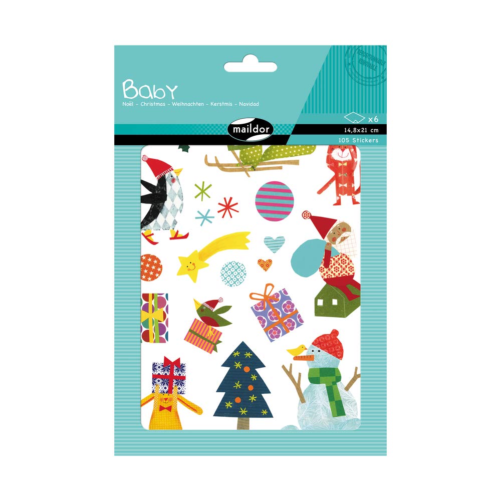 Maildor AE032O -STICKERS Baby - Pack of 6 sheets - Dimensions: 14,8 x 21 cm - From 2 years - CHRISTMAS DESIGN (105 stickers) - Suitable for Educational Use