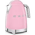 SMEG 7-Cup Variable Temperature Electric Kettle - Retro Style Aesthetic with Advanced Technology - Stainless Steel, 1400W, 120V, 360° Swivel Base, Keep Warm Function (Pink)