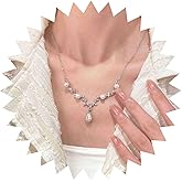 Iaceble Vintage Teardrop Crystal Pendent Necklace Gold Pearl Necklace Chain Cz Leaf Choker Necklace Bridal Cz Pearl Necklace Rhinestone Leaf Necklace Jewelry for Women