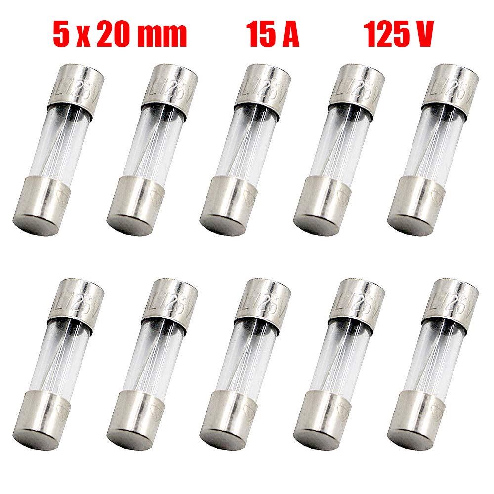 SIXQJZML 10 Pack F15AL FastBlow Fuse 15A 15amp 125V Glass Fuses 0.2 x