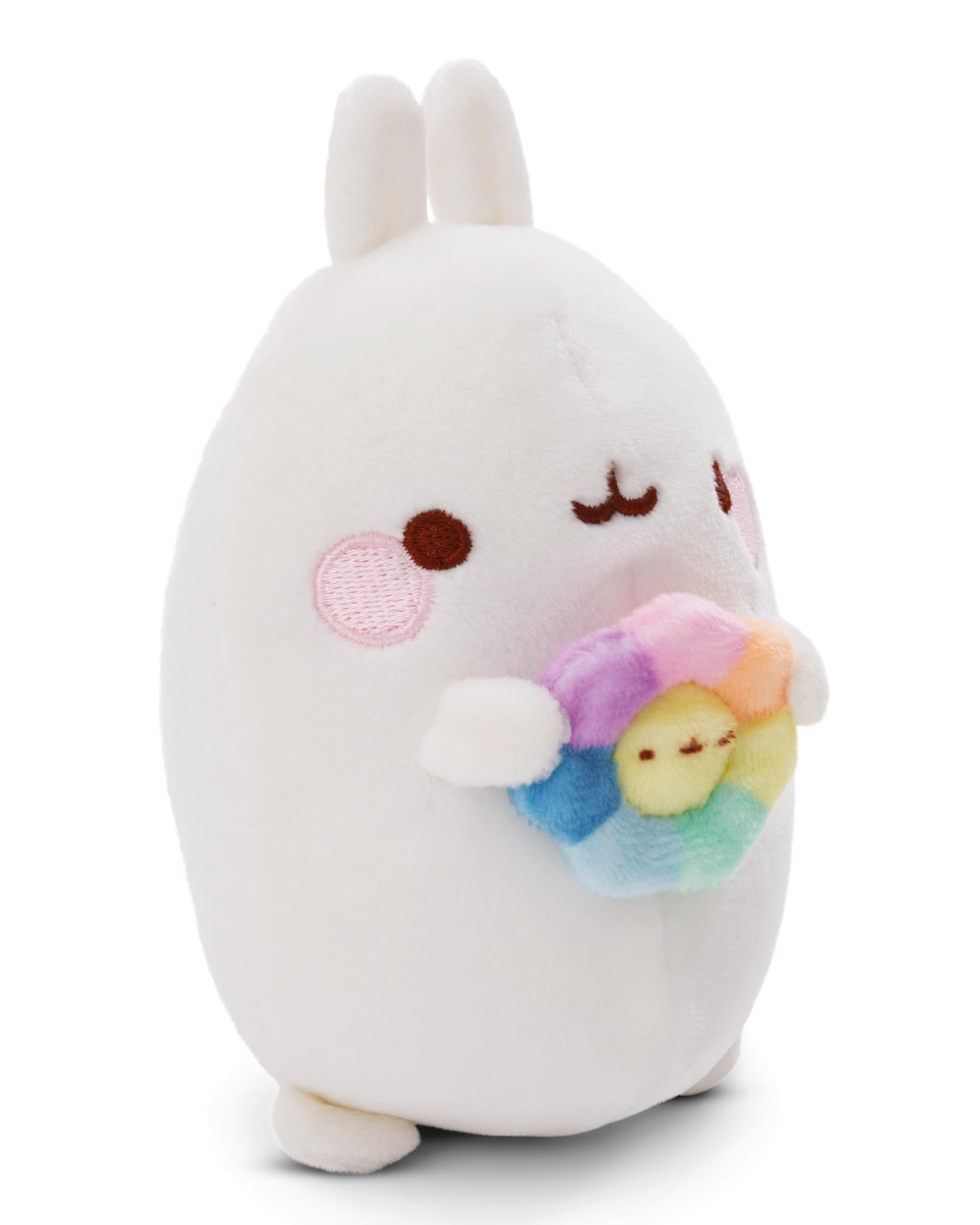 NICI Molang cuddly toy 12cm with rainbow flower - cute soft toy for cuddling and playing, Molang cuddly toy for cuddly toy lovers - 61163