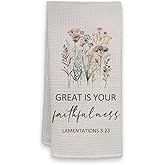 HIWX Great is Thy Faithfulness Bible Verse Christian Decorative Kitchen Dish Towels, Lamentations 3:23 Bible Verse Hand Towels Tea Towel for Bathroom Kitchen Decor 16x24 Inches