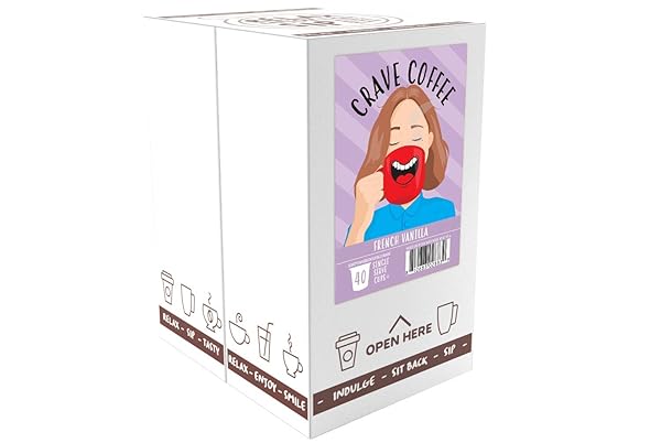 CRAVE BEVERAGES FLAVORED COFFEE PODS COMPATIBLE WITH 2 K-CUP BREWERS, FRENCH VANILLA, 40 COUNT