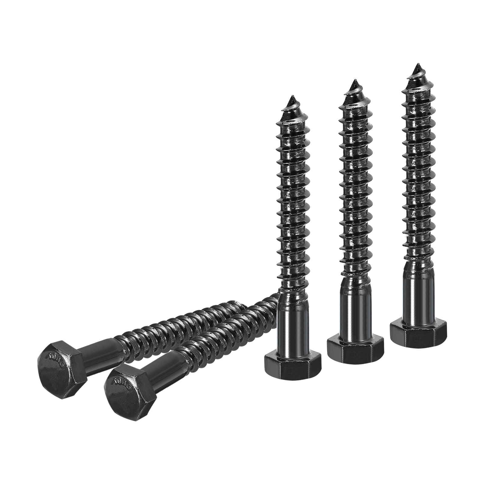 DTGN 3/8" x 3" Hex Lag Bolts - 10 Pack - for Woodworking, Furniture - 304 Stainless Steel Partial Thread Hexagon Head Lag Screws for Wood - Black