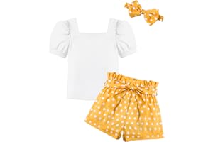 BAVADER Girls Clothes Square Neck Puff Sleeve 2 Piece Kids Clothes Girls Summer Outfits Rib Top Floral Short Set with Pockets