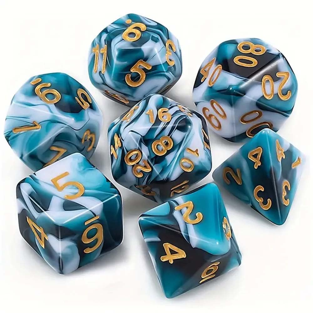 Photo 1 of AORZOV DND Dice Set - 7 Pcs Polyhedral Dice for Dungeon and Dragons D&D TTRPG MTG Table Role Playing Games(Lake Blue Mixed White)