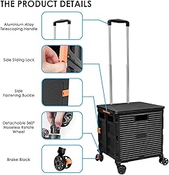 Rolling Crate Utility Cart Collapsible Tote Basket