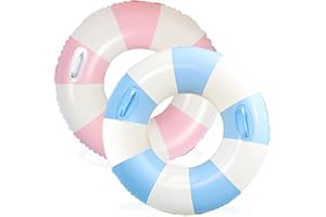 YUOKWER Inflatable Pool Floats for Adults- 2 Pack Striped Floaties Pool Tubes Swim Rings with Handles Inflatable Pool Float for Swimming Pool Party Lake Beach Adults