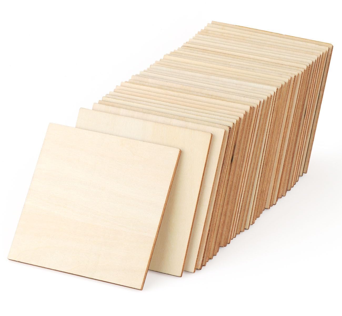 50 Pcs Unfinished Wood Pieces, 10x10cm Square Blank Wood Natural Slices Wooden Squares Cutouts, Wood for Crafts, Painting, Coasters, Pyrography Art, Staining Burning, Christmas Home Decoration DIY