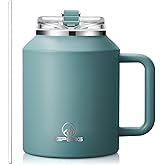 Gpeng 30/40/50 oz Tumbler with Handle, Water Bottles with Straw Lid, Insulated Stainless Steel Travel Mug Cup Holder Friendly, Keep Drinks Cold or Hot for Hours (LightBlue, 50 oz)