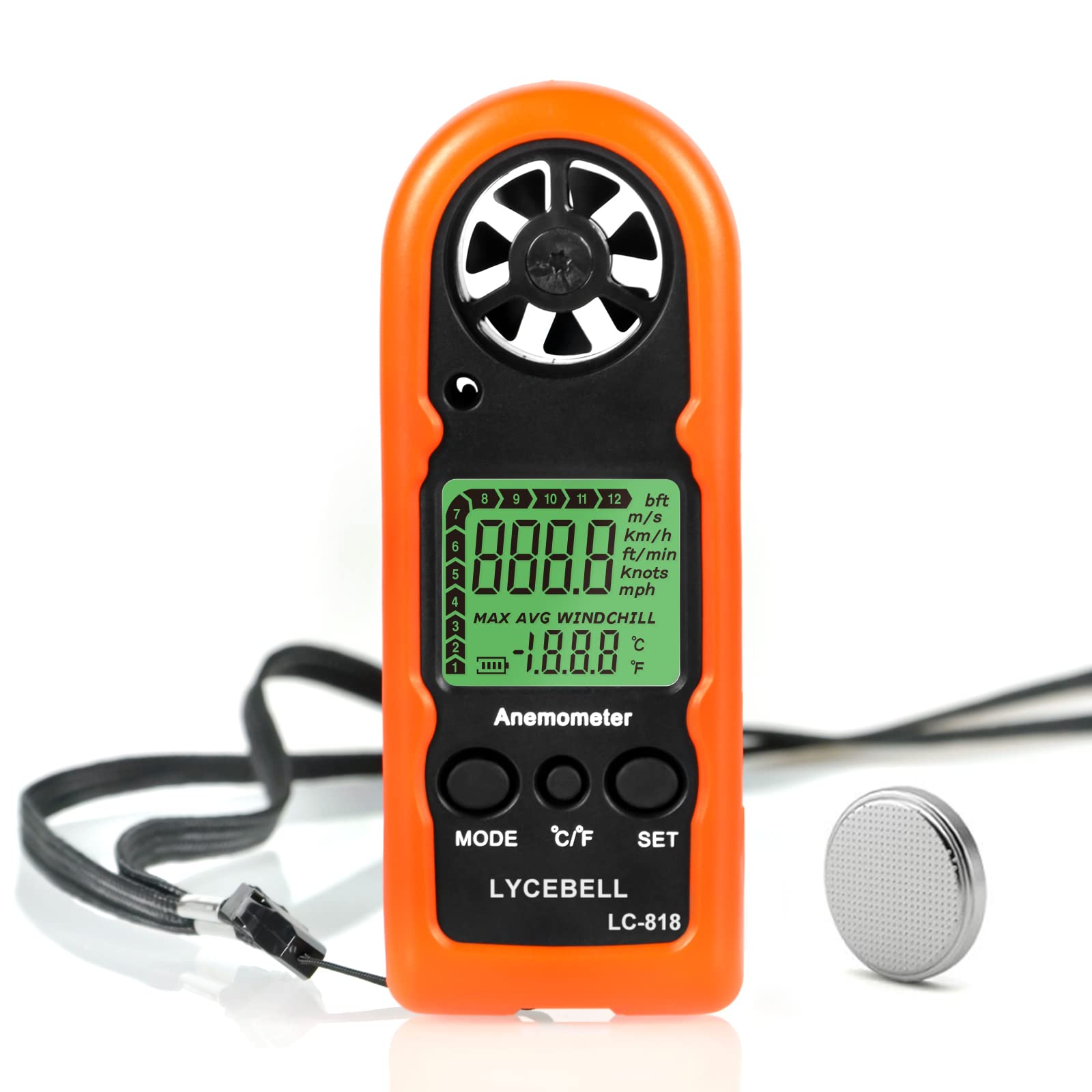 Handheld Anemometer, LYCEBELL Mini Wind Speed Meter Air Flow Gauge with Backlight & Auto Off for Measuring Wind Speed/Temperature, Digital Anemometer for Drone, Sailing, Fishing, Meteorology LC-818