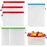 MAQIHAN 6PCS Reusable Produce Bags - Mesh Bags Drawstring for Food Storage | Washable Grocery Shopping Bag, Green Net Bag for Refrigerator Fruits Vegetables Protection, Keep Food Fresh, Toy Organization