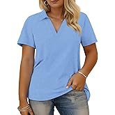 VISLILY Plus-Size-Summer-Tops for Women Collared V Neck Polo Shirts Flowy Tunics Trendy Short Sleeve Blouses 1X-5X
